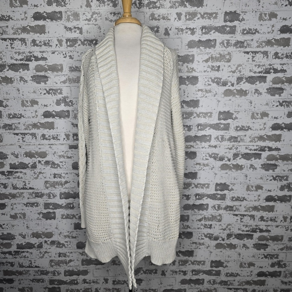 Gap Open Front Shawl Cable Cardigan Sweater Womens XL Marled Oatmeal Heather